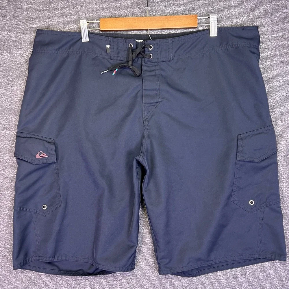 Quiksilver Board Shorts Mens 41 Navy Blue Cargo Surfer Beach Swim Quick Dry